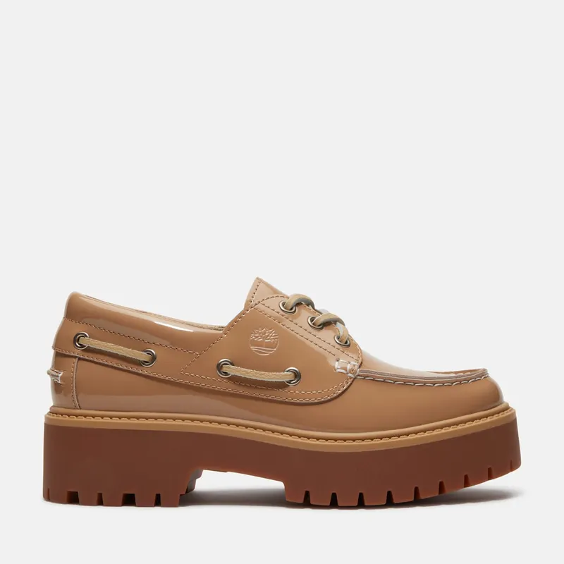 Timberland Stone Street Platform Boat Shoe Beige Patent Leather (TB0A2GVF-AKJ)