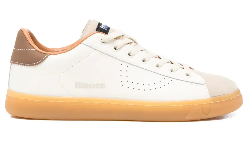 Blauer Sneakers van leer-mix met logodetail model ‘Lowell’ (S6LOWELL01LES)