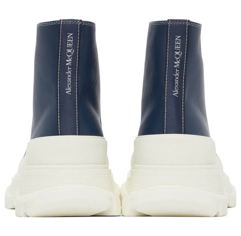 Alexander McQueen Navy Leather Tread Slick High Sneakers (627206WIAM2) (4)