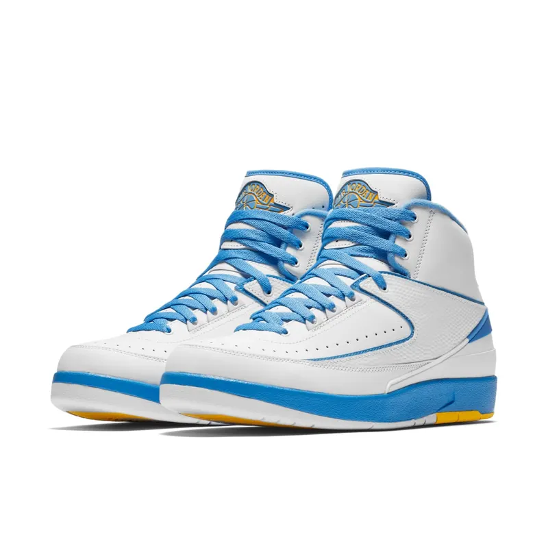 Jordan 2 Retro Melo (2018) White/University Blue-Varsity Maize (385475-122)