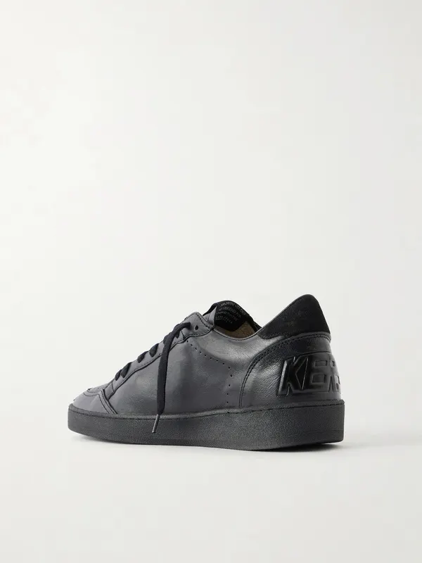 Golden Goose Ball Star Distressed Suede-Trimmed Leather Sneakers Black (GMF00117.F008743) (4)