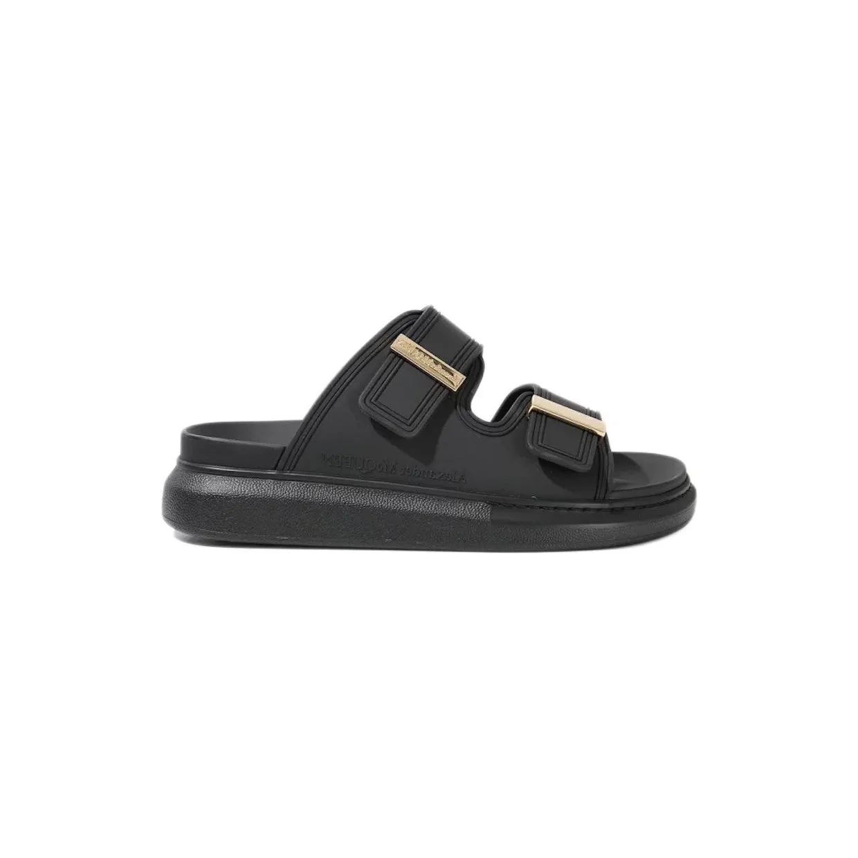 Alexander McQueen Hybrid Buckled Rubber Sandals Black Gold (658063W4Q521088)