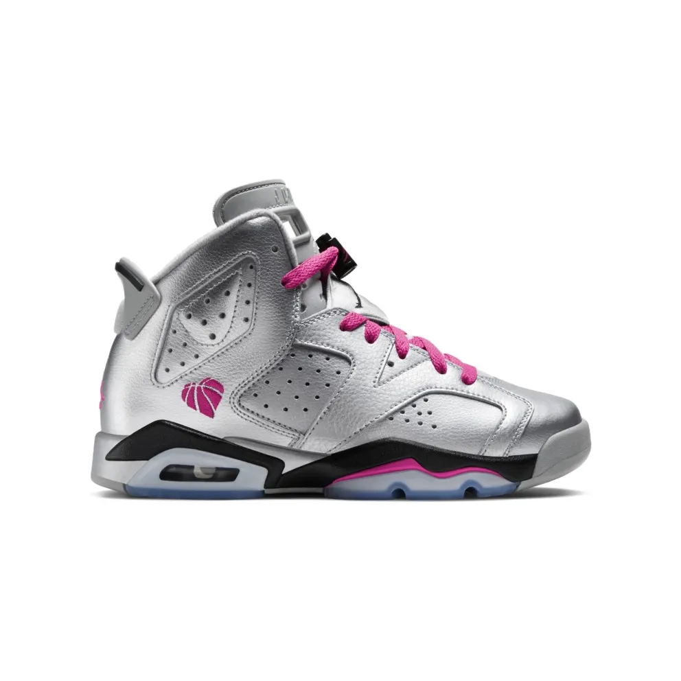 Jordan 6 Retro Valentine’s Day 2014 (GS) Metallic Silver/Vivid Pink-Black (543390-009)