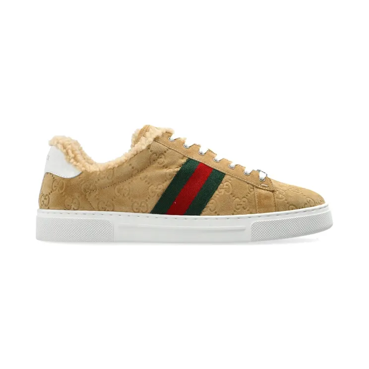 Gucci Ace Fur Trim Suede Beige (798562 AADUT 9567)