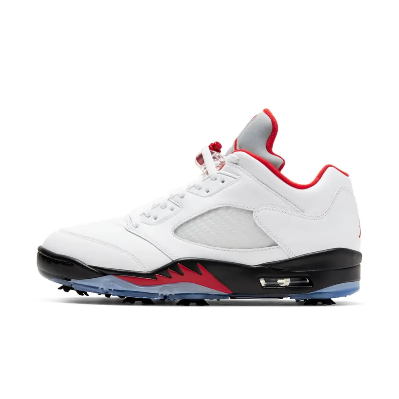 Jordan 5 Retro Low Golf Fire Red (Silver Tongue) White/Black-Metallic Silver-Fire Red (CU4523-100)