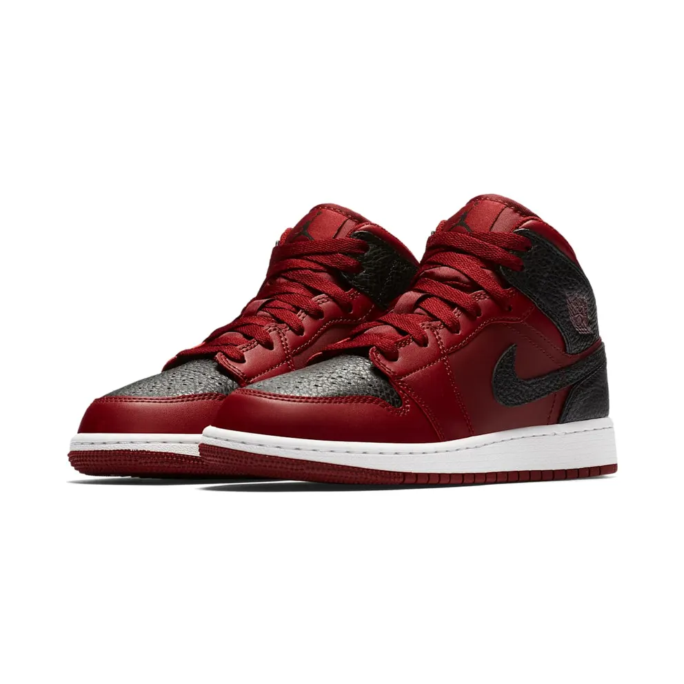 Jordan 1 Mid Team Red Black White (GS) Team Red/Black-Summit White (554725-601)