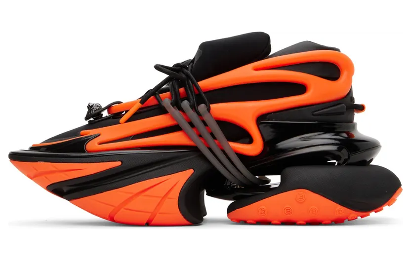 Balmain Black & Orange Unicorn Low-Top Sneakers (YM1VJ309KNCA) (3)
