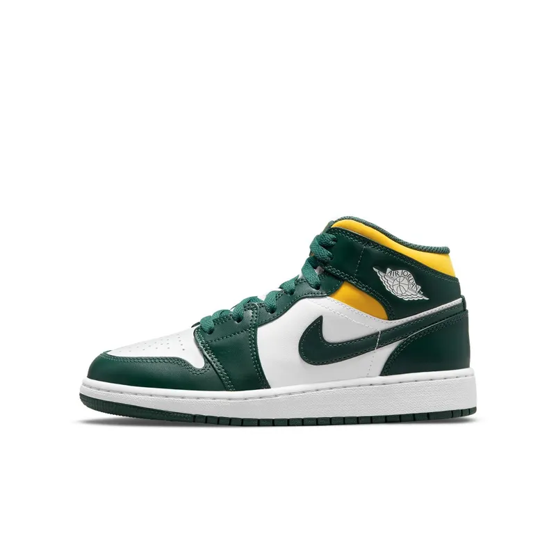 Jordan 1 Mid Sonics (2021) (GS) – “Noble Green / Pollen-white” (554725-371)