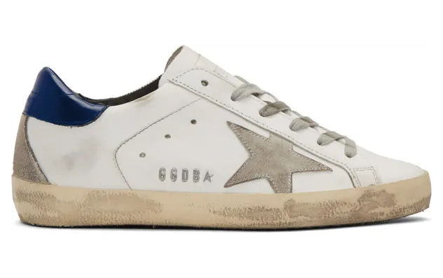 Golden Goose White and Navy Superstar Sneakers (GCOWS590.A7)