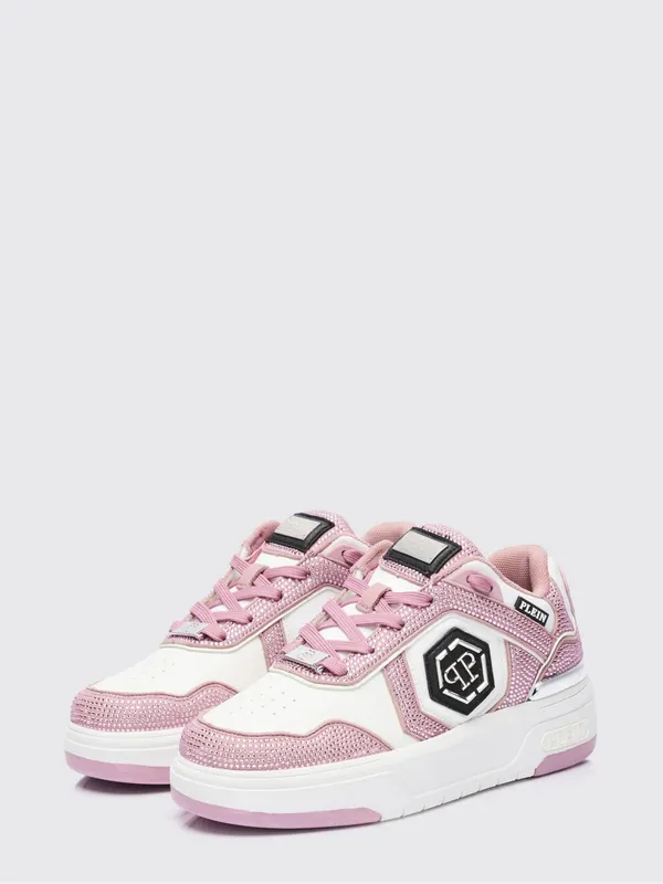 Philipp plein SK8R Leather Sneakers with Applied Rhinestones Fuchsia (SAFSUSC0923PTE003N03)