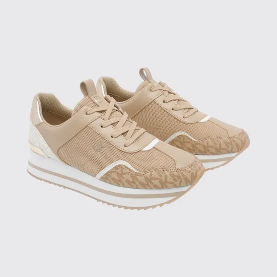 Michael Kors Raina Platform Sneakers in Monogram Canvas and Mesh with Platform Sole Beige (43T6RNFS1D156)