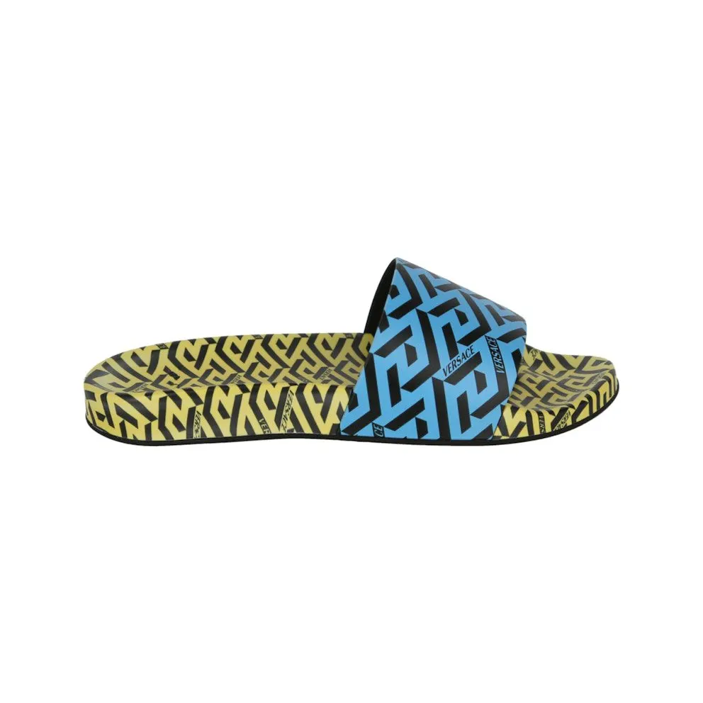 Versace Greca Print Slides Yellow Blue (DSU6516-1A0173-5Y120)