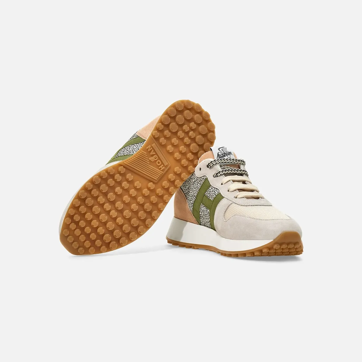 Sneakers Hogan H383 Beige Pink Green (HXW4290CM40R580UAT) (4)