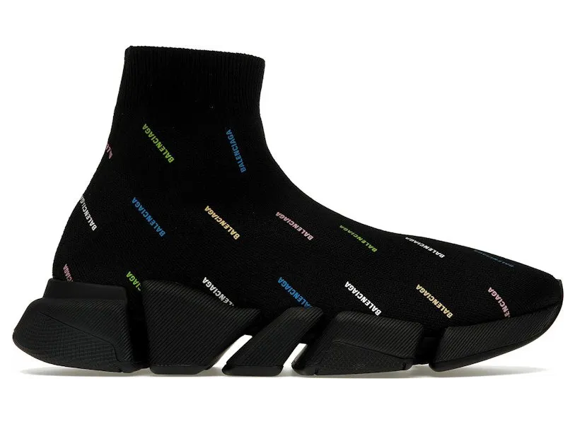 Balenciaga Speed 2.0 AllOver Logo Recycled Knit Black Multicolor (617239W2DF01088)
