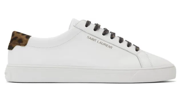 Saint Laurent White Leopard Print Andy Sneakers (5823370ZS30)