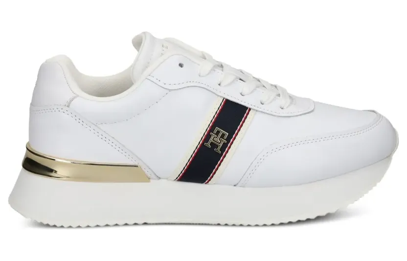 Tommy Hilfiger Gestreepte leren low-top “White” (FW0FW08904)