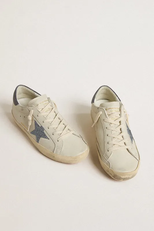 Golden Goose Super-Star With Cream-Colored Leather Star With Swarovski Crystals And Blue Leather Heel Tab With Lizard Print (GWF00101.F005870.10793) (2)