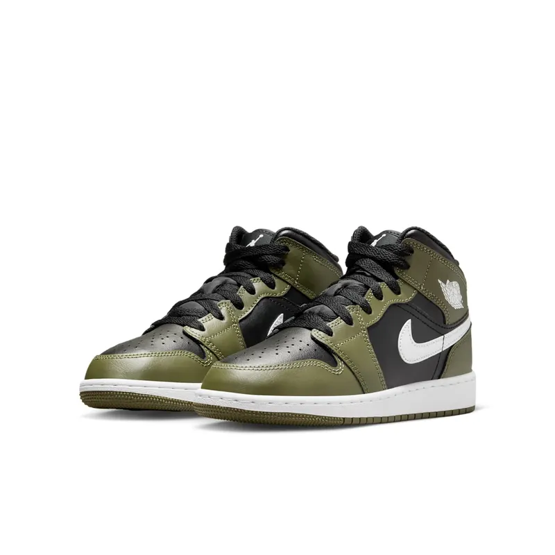 Jordan 1 Mid GS “Black White Olive” (DQ8423-092)