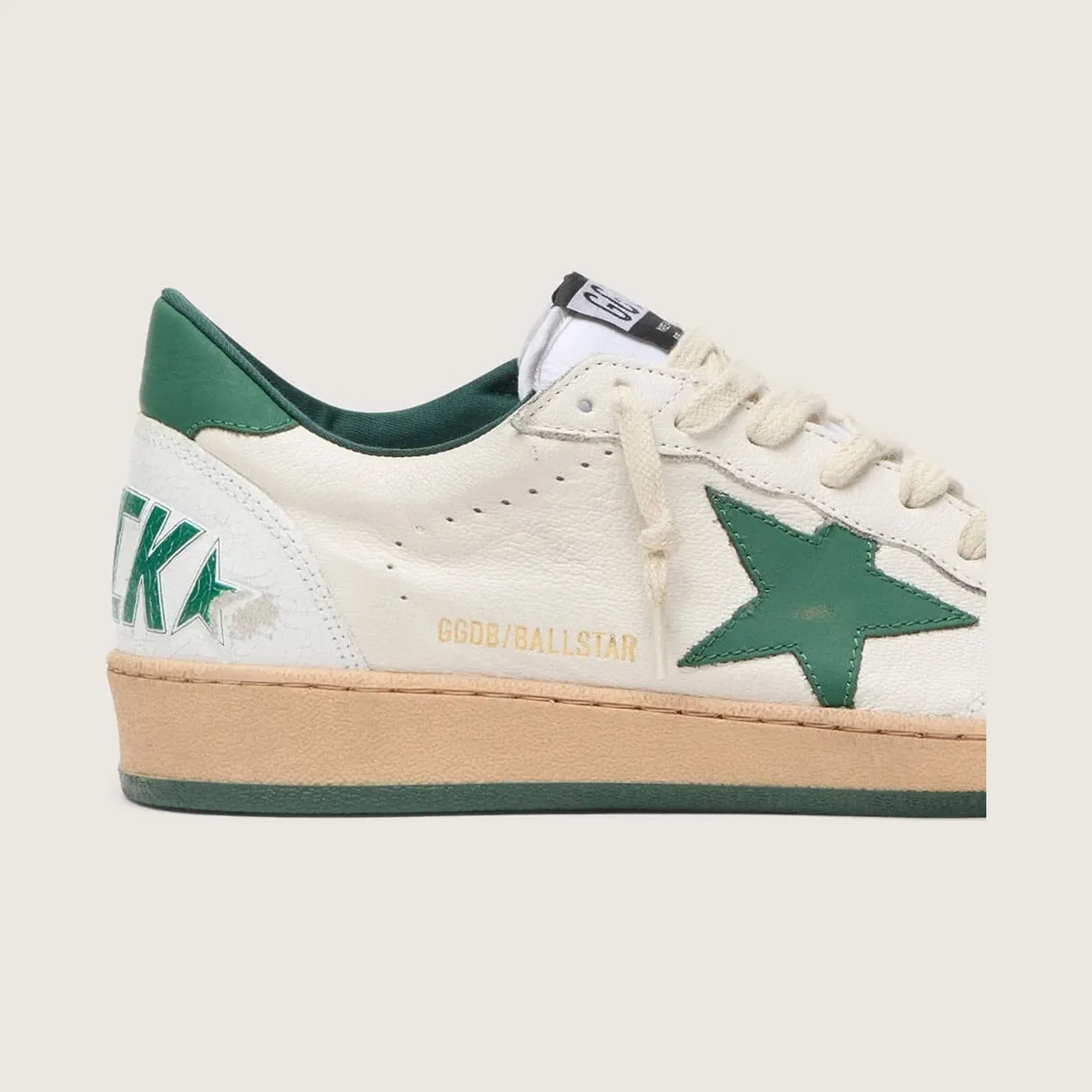 Golden Goose Ball Star Wishes In White Nappa Leather With Green Leather Star And Heel Tab (GWF00117.F005821.10361) (4)