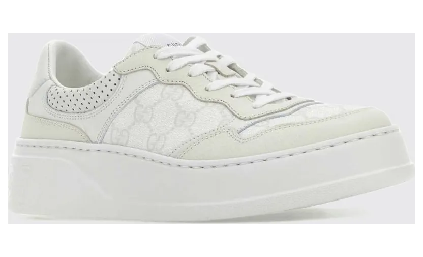Gucci Low-Top Sneakers in Leather and GG Supreme Fabric with Platform Sole White (700775AACV29048)