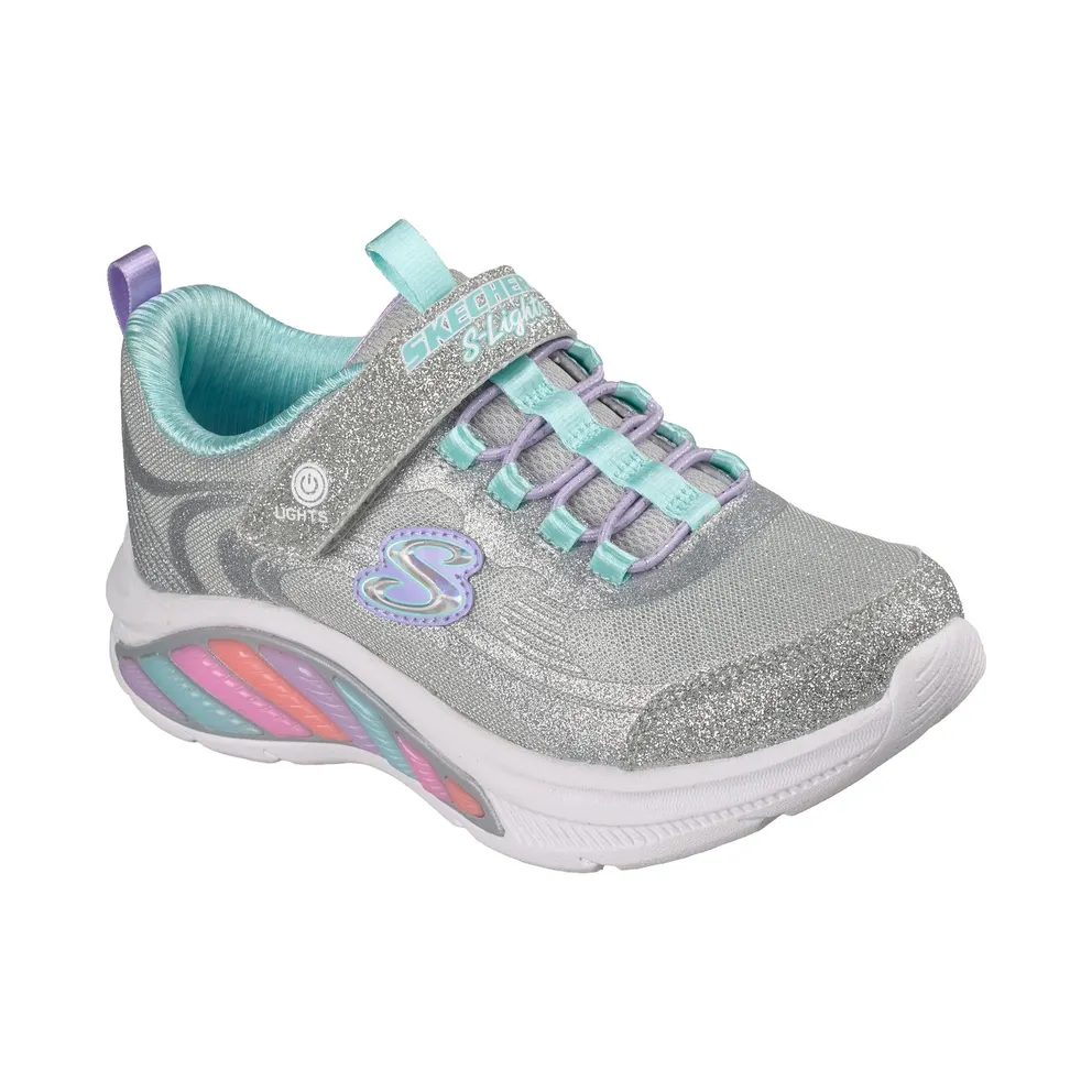 Skechers S-Lights: Rainbow Cruisers “Glitzy Glow Sneaker Silver / Blue” (303726CSLBL)