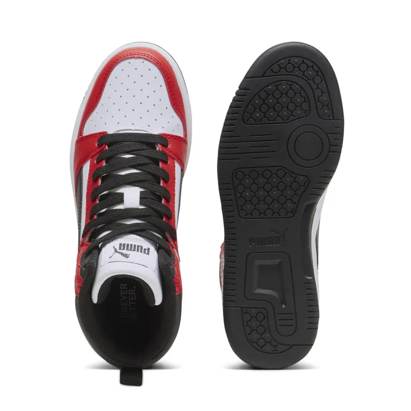 Puma Rebound V6 Mid “Puma White / Puma Black / For All Time Red” (393831_03)
