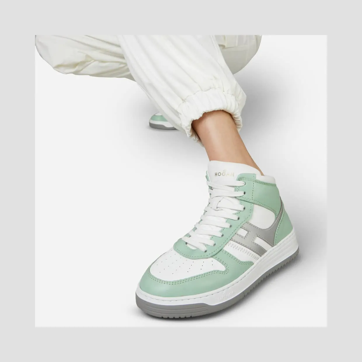 Sneakers Hogan H630 High Top White Green Silver (HXW6300EU40OE6543X) (6)