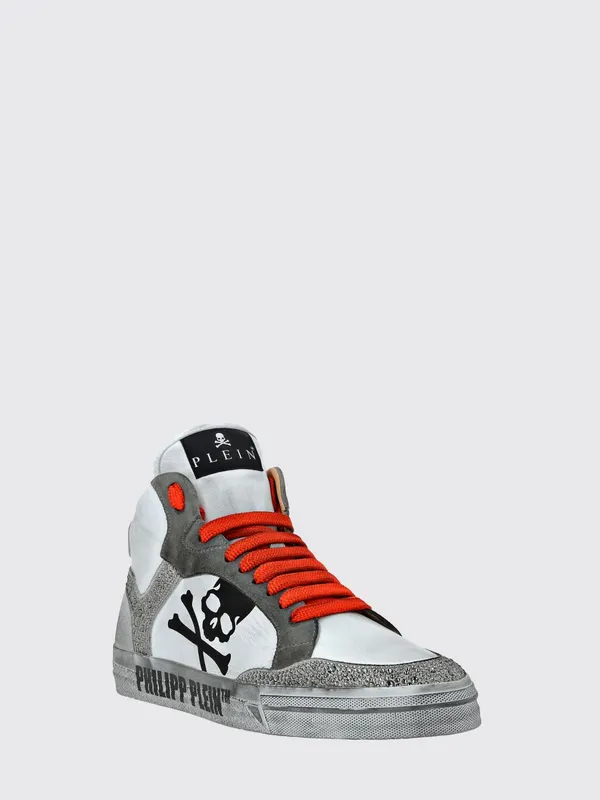 Philipp plein Retrokickz TM High-Top in Leather and Suede with Rhinestones and Skull White 1 (AADSUSC0681PLE075N0186)