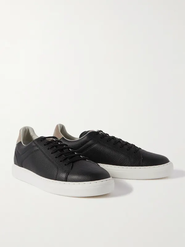 Brunello Cucinelli Suede-Trimmed Full-Grain Leather Sneakers Black (MZUASBJ264) (3)