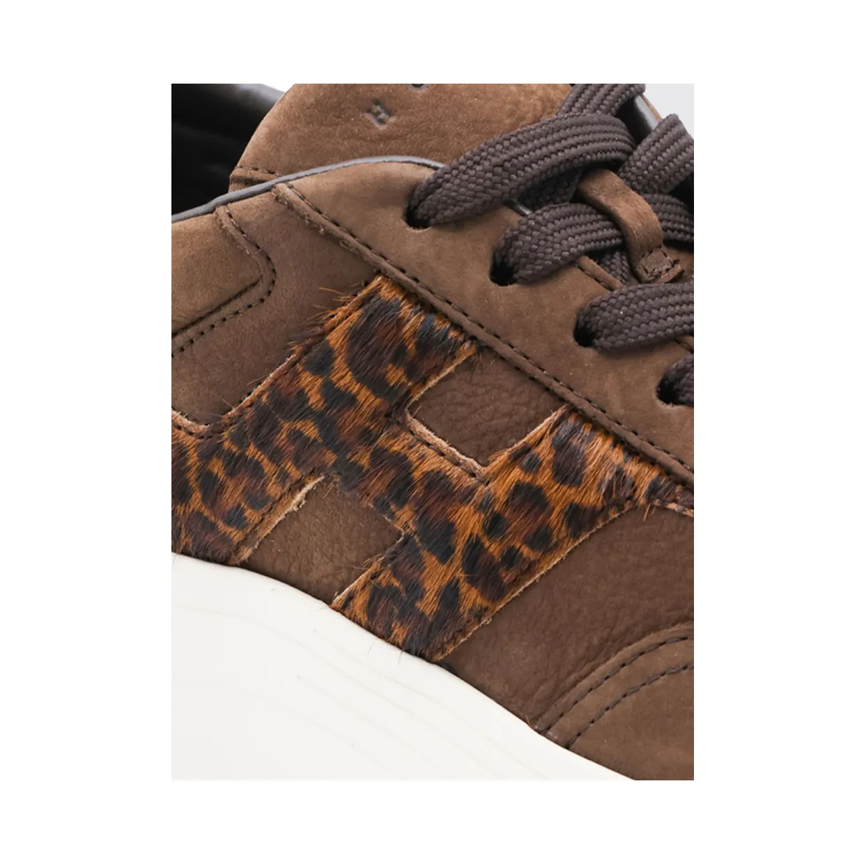 Hogan Hi-Fi Nubuck and Pony-Effect Leather Sneakers with Animal Print and Chunky Sole Brown (HXW6690FR30VH80R1D) (3)