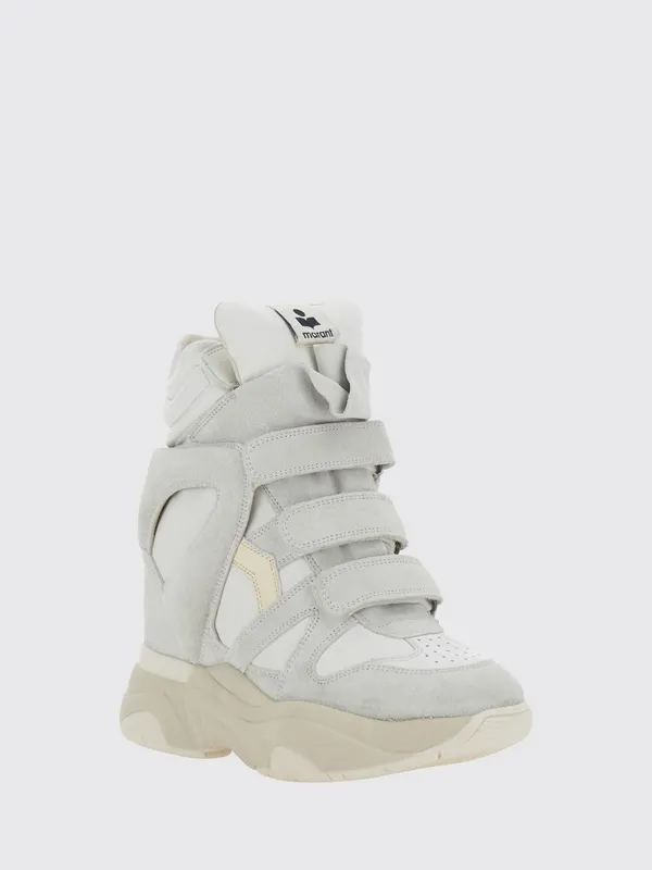 Isabel Marant Balskee High-Top Leather Wedge Trainers with Velcro White (BK0009FAA1E17S20WH)