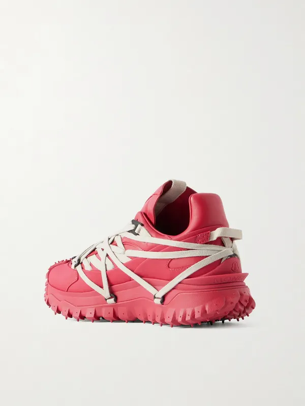 Rick Owens + Moncler Trailgrip Megalace® Leather and Rubber Sneakers Red (MU01F4M10) (4)