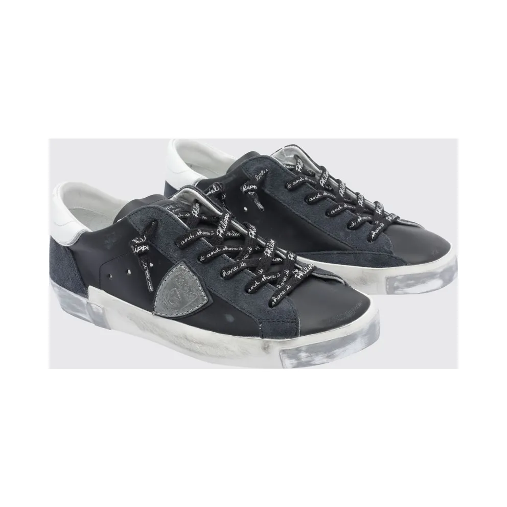 Philippe Model Prsx Bicolour Low-Top Calfskin Trainers with Shield Logo Black (PRLDMA01)