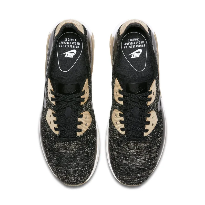 Nike Air Max 90 Ultra Flyknit Metallic Gold (W) Black/Metallic Gold-White (881563-001)