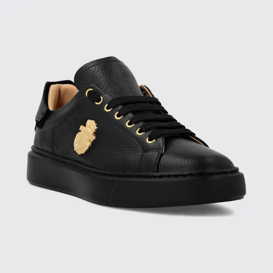 Billionaire Grained Leather Low-Top Trainers with Applied Logo and Rubber Sole Black (RAESMSC4065BLE001N02)
