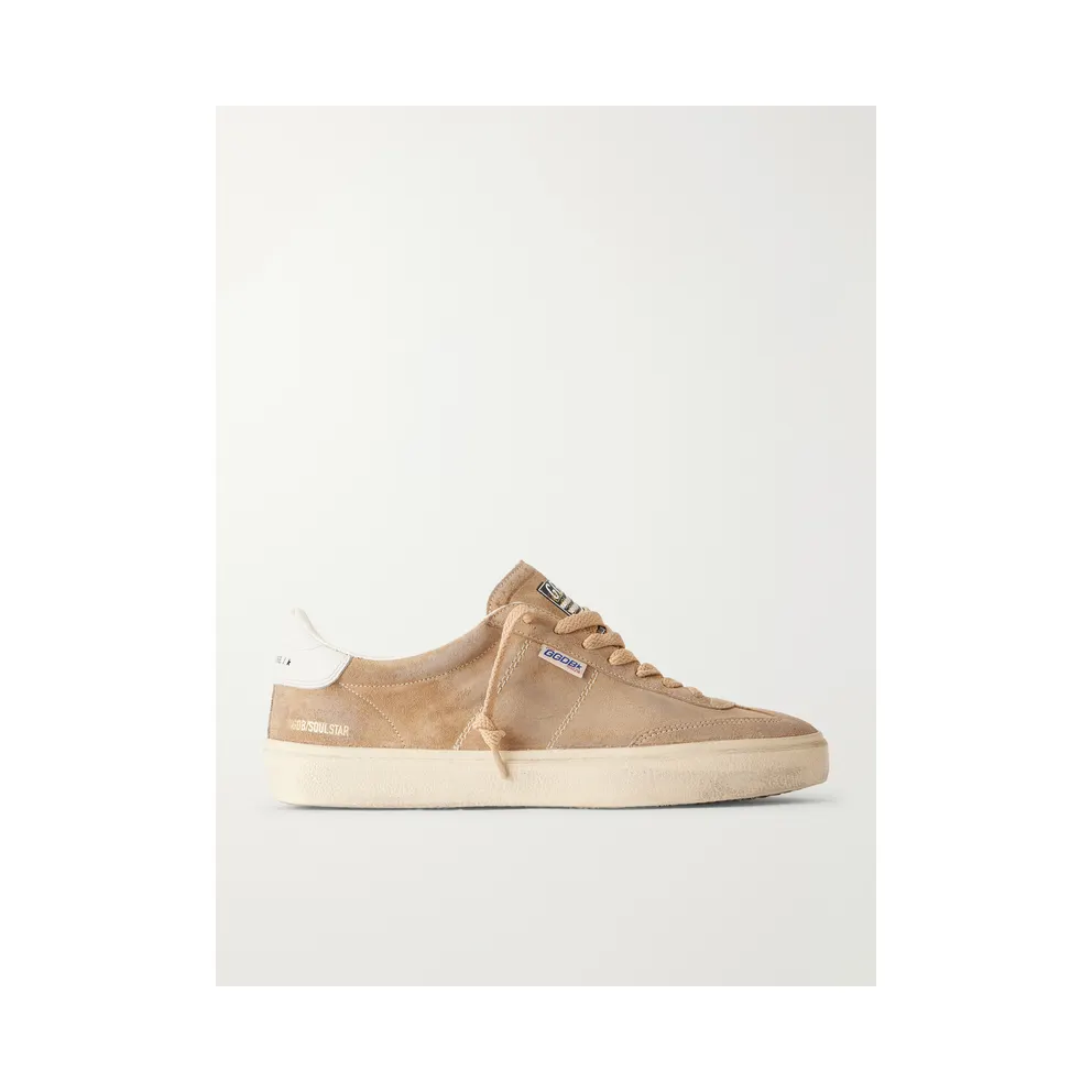 Golden Goose Super-Star Distressed Leather-Trimmed Suede Tan (GMF01077.F008593)