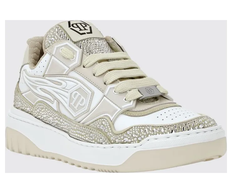 Philipp plein Leather and Rhinestone Sneakers White 2 (SAESWSC2763PLE010N0106)
