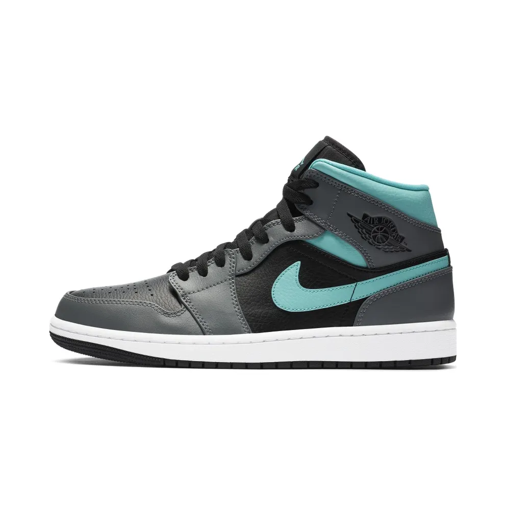Jordan 1 Mid Grey Aqua Black/Light Aqua-Dark Smoke Grey (554724-063)
