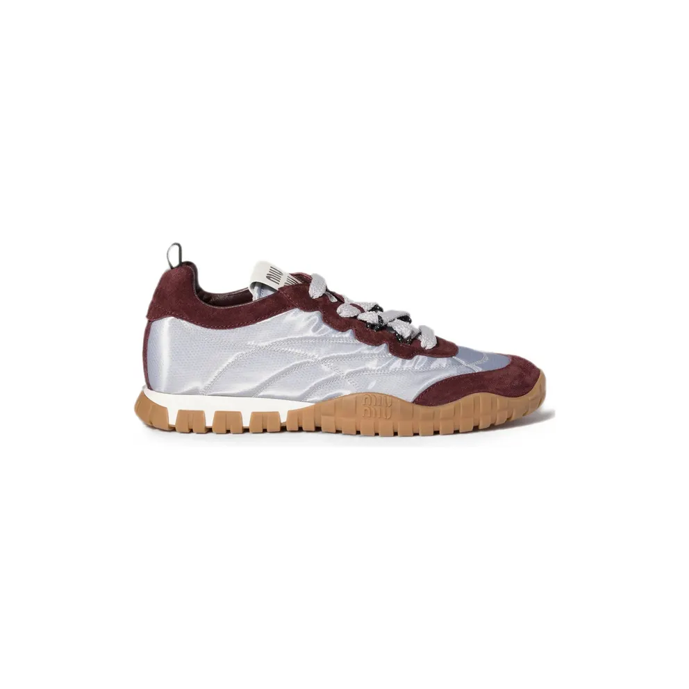 Miu Miu Tyre Technical-fabric and Suede “Silver/Red” (5E417E F D005 3ZOF F0P1O)