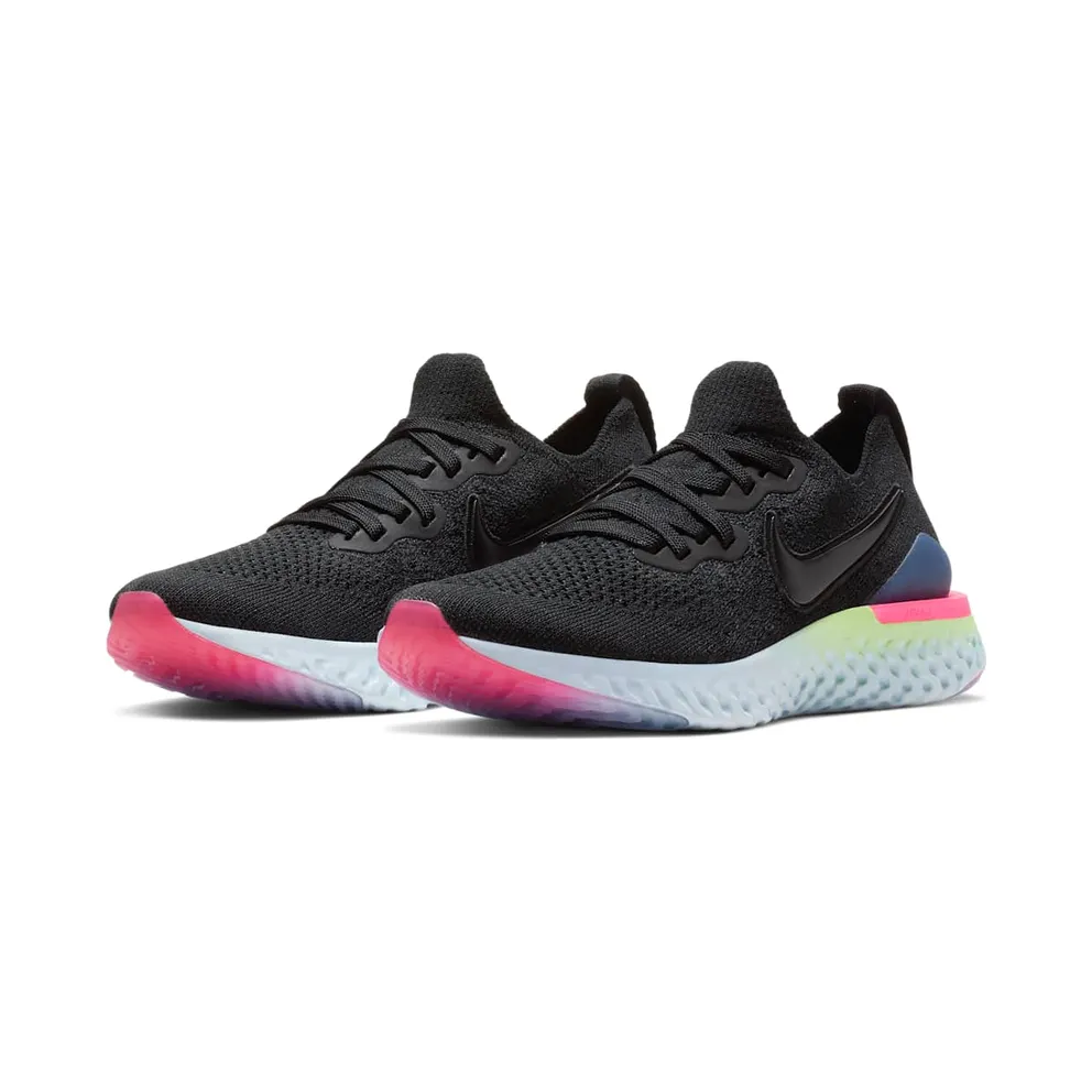 Nike Epic React Flyknit 2 Black Sapphire Hyper Pink (GS) Black/Black-Sapphire-Lime Blast-Hyper Pink-Blue Tint (AQ3243-003)