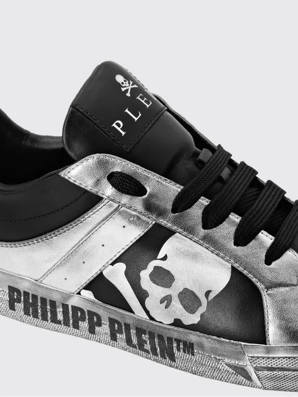 Philipp plein Retrokickz TM Leather Sneakers with Skull Print and Worn Effect Black (FADSUSC0633PLE005N0270) (2)