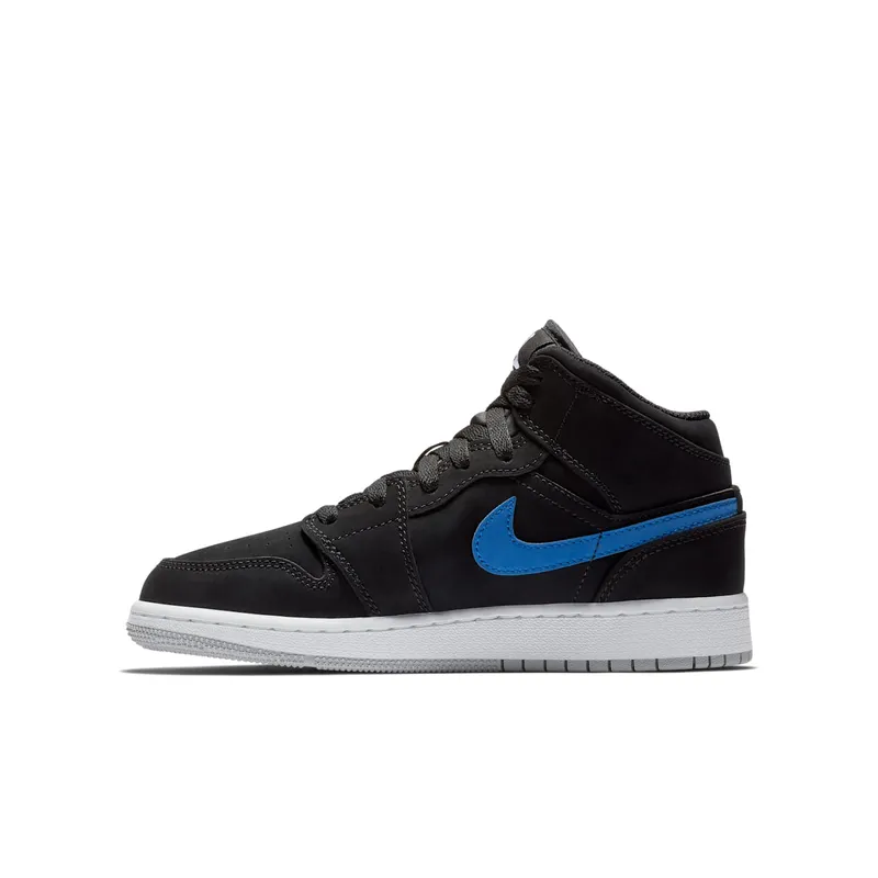 Jordan 1 Mid Multi-Color Swoosh Black (GS) Black/Varsity Red-Varsity Royal-White-Cement Grey (554725-065)