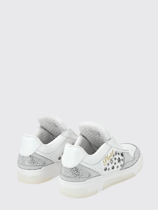 Philipp plein Low-Top Leather and Suede Sneakers with Studs and Rhinestones White (PAESUSC0756PLE075N01) (2)