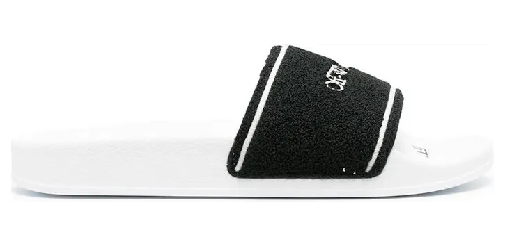 OFF-WHITE Chenille Slide Logo Embroidered Black White (OMIC001R21MAT0030110)