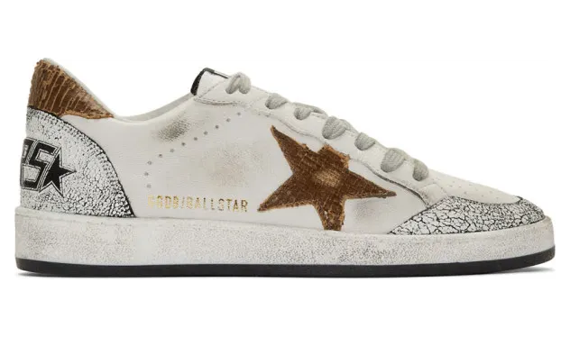 Golden Goose White and Brown Snake Ball Star Sneakers (G35MS592.A17)