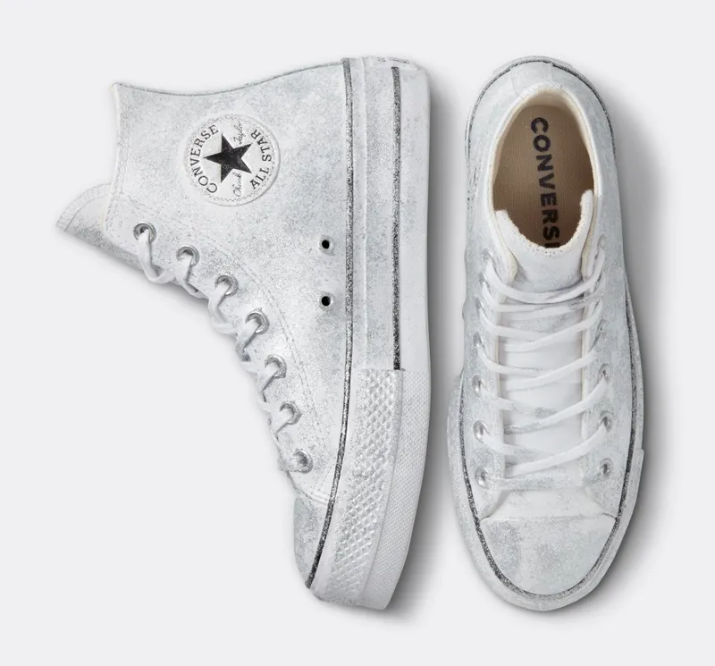 Converse Chuck Taylor All Star Lift Platform Luxe Leather Silver Glitter