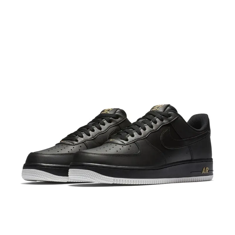 Nike Air Force 1 Low Crest Logo Black Black/Summit White-Metallic Gold (AA4083-014)