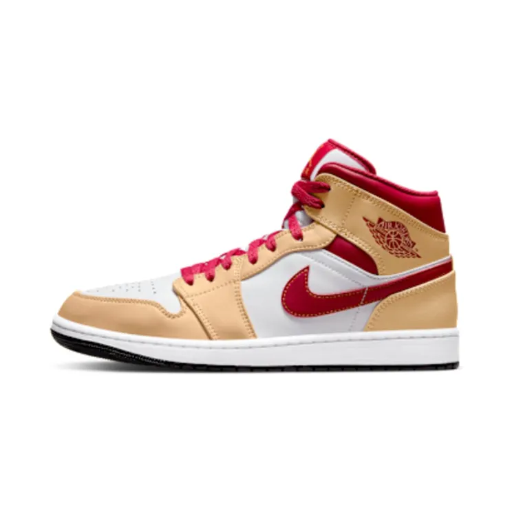 Air Jordan 1 Mid Beige “White Onyx / White / Cardinal Red / Light Curry” (554724-201)