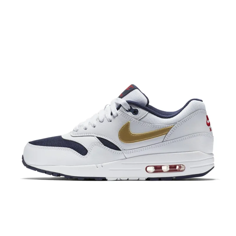Nike Air Max 1 Essential Olympic (2015) White/Metallic Gold-Midnight Navy (537383-127)