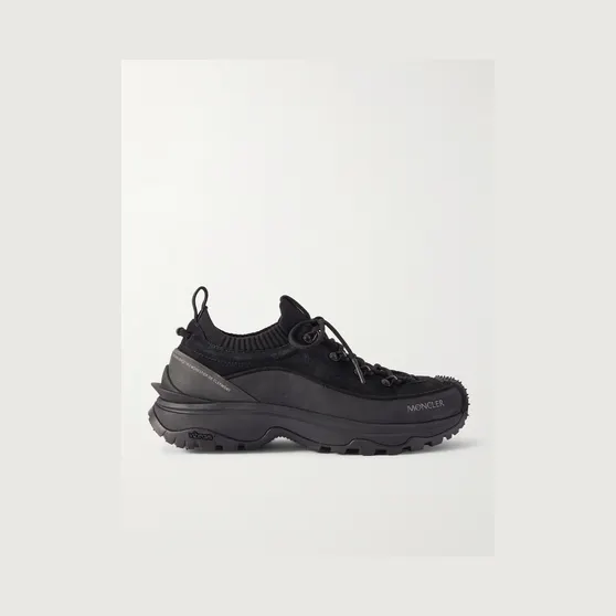 Moncler Trailgrip Lite 3 Rubber-Trimmed Nubuck and Brushed-Suede Sneakers Black (4M002-90-M7242)